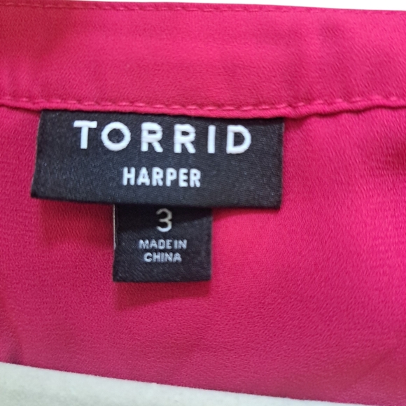 #063 Torrid 3 Harper Pink Georgette 3/4 Sleeve Blouse - Picture 4 of 4